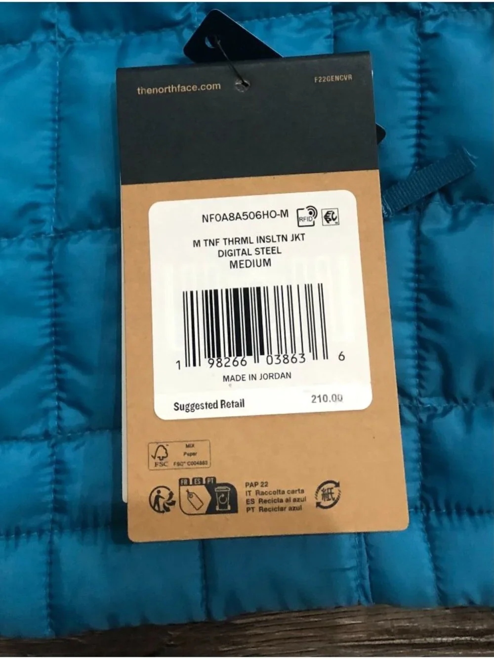 The North Face Men's ThermoBall Eco Jacket Mens Medium Blue New $210 Tags